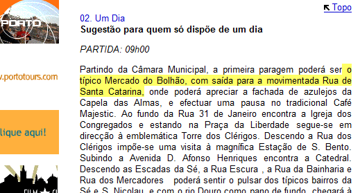 Excerto da página no site